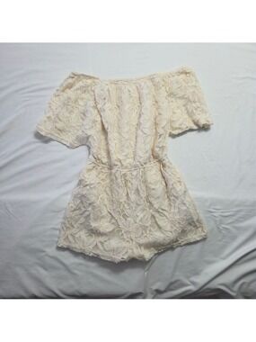 BB Dakota Nikola White Lace Off The Shoulder Romper Small Bridal Boho
